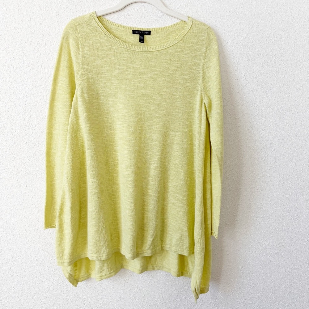 Eileen Fisher Organic Linen Cotton Sweater Yellow Size Small Coastal Colorful